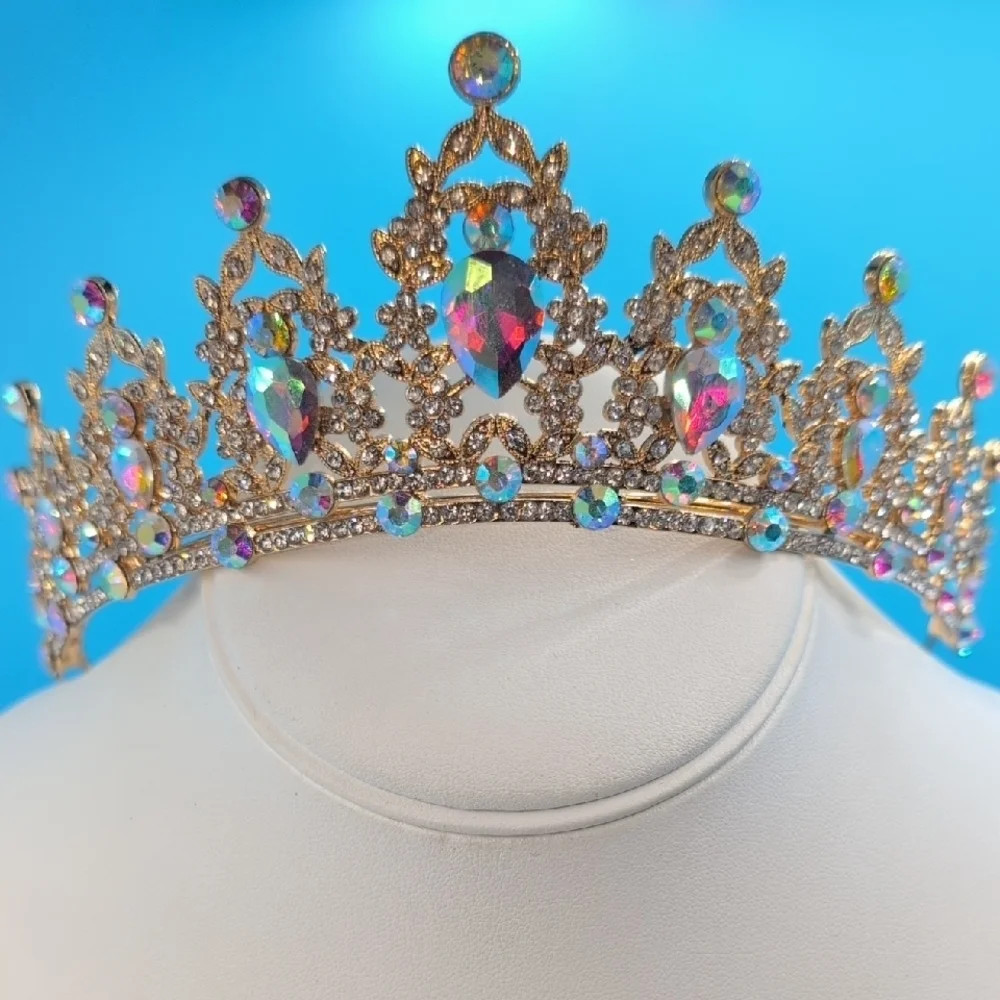Sparkling Iridescent Ornate Gothic Bronze Crystal Tiara | Aurora Borealis